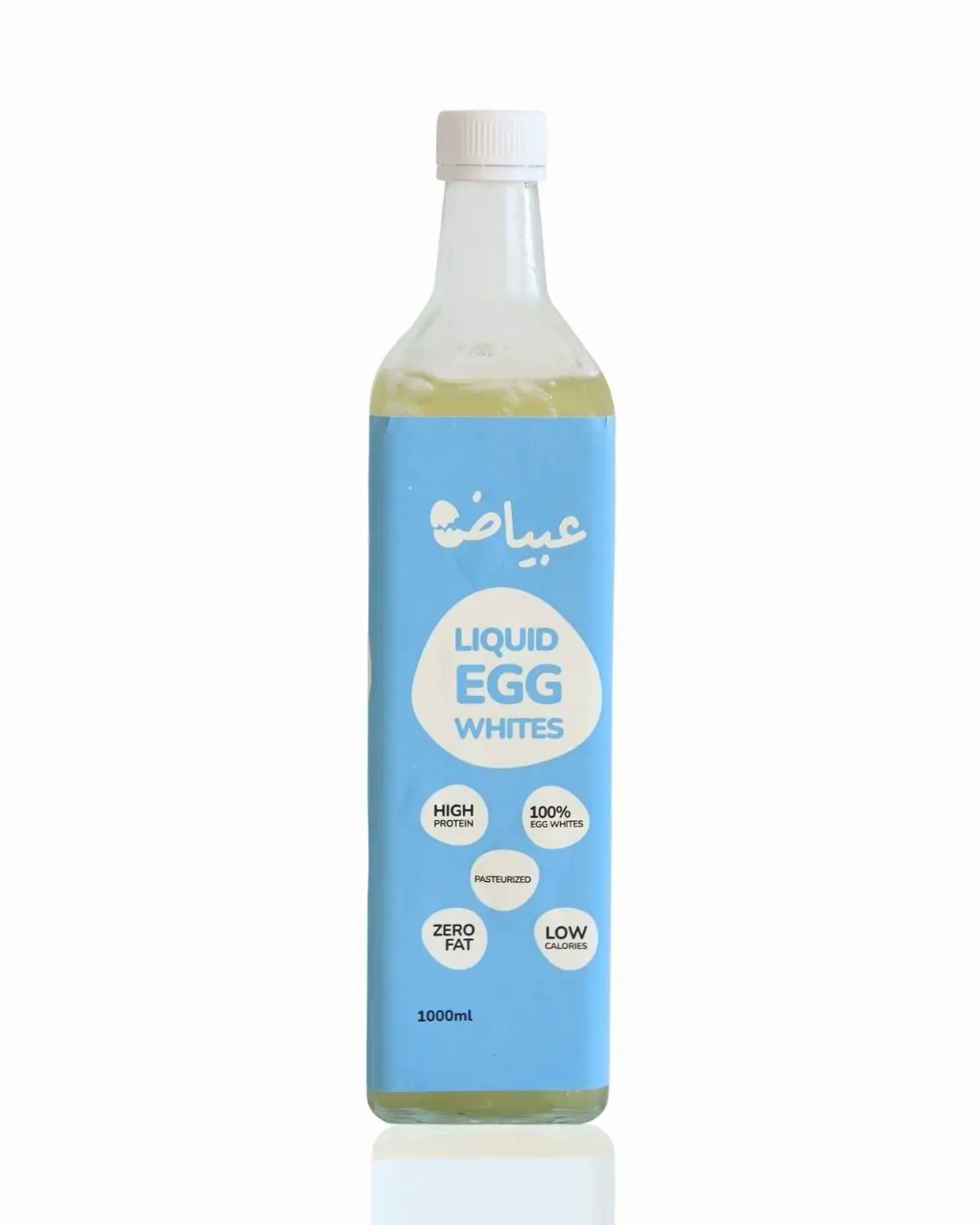 3abayad 1L liquid egg whites glass bottle with its sky-blue label